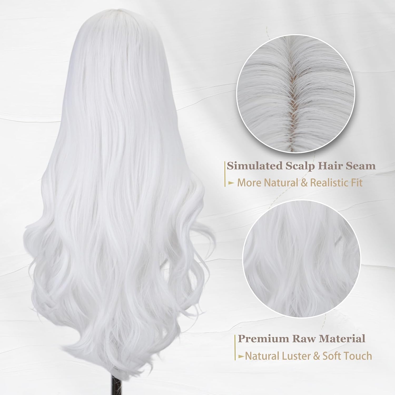STYLER White Middle Part Wig with Bangs for Women -26 Inch Long Wavy Silver Wigs Synthetic Heat Resistant Hair Natural Looking Wigs for Daily Use Halloween Christmas Cosplay Party