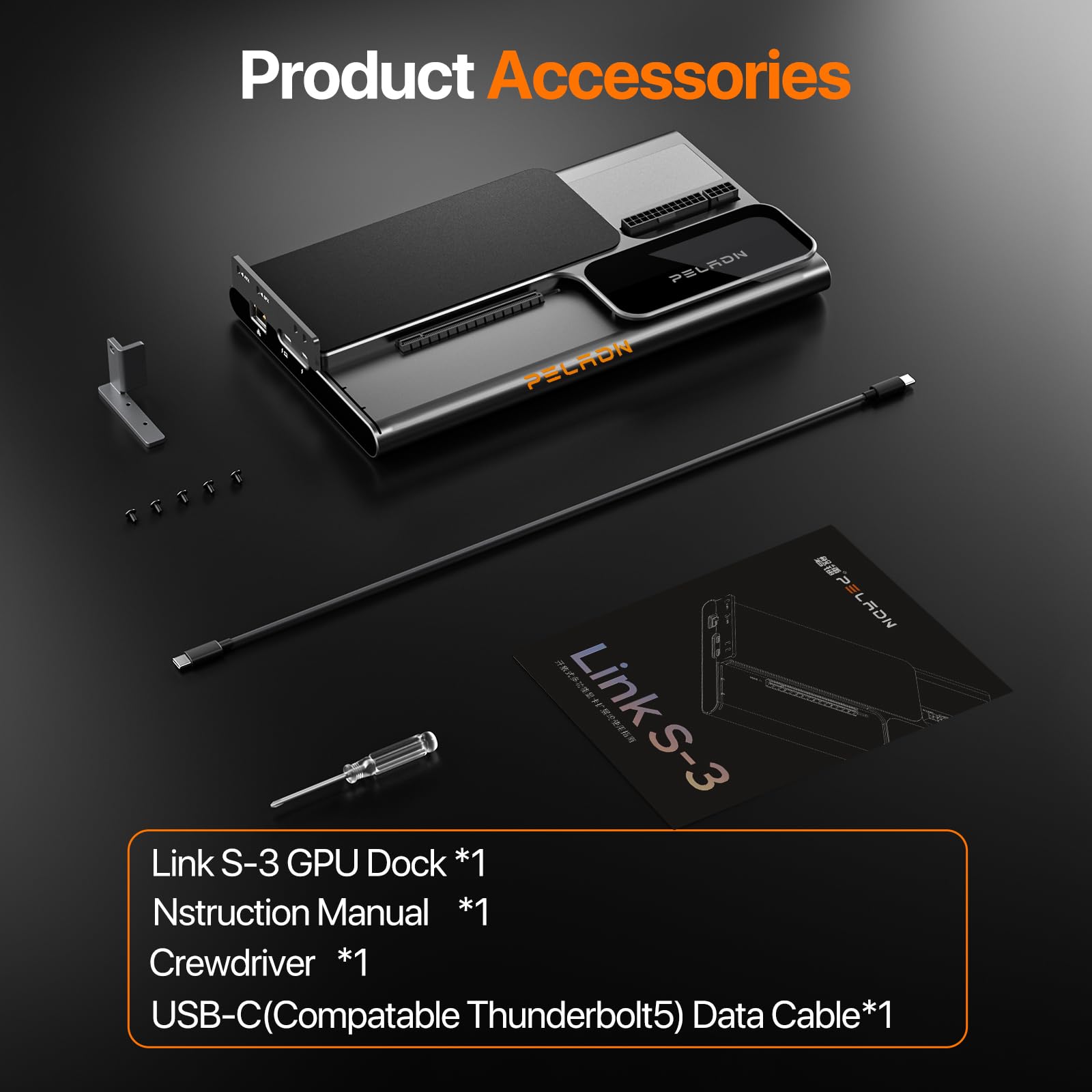 PELADN Station d'accueil externe GPU S-3, prend en charge les alimentations standard ATX, interface USB 4 Station d'accueil graphique