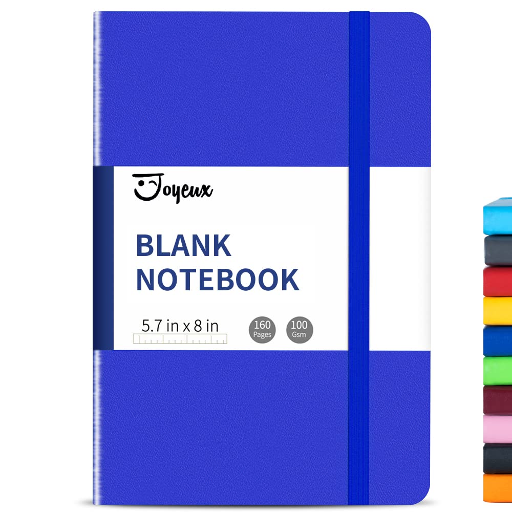 JOYEUX Blank Journal Notebook, A5, 160 Pages 100 Gsm Thick Sketch Books Hardcover Journal for Writing, 5.7 inches x 8 inches Notebooks for Work (Navy)