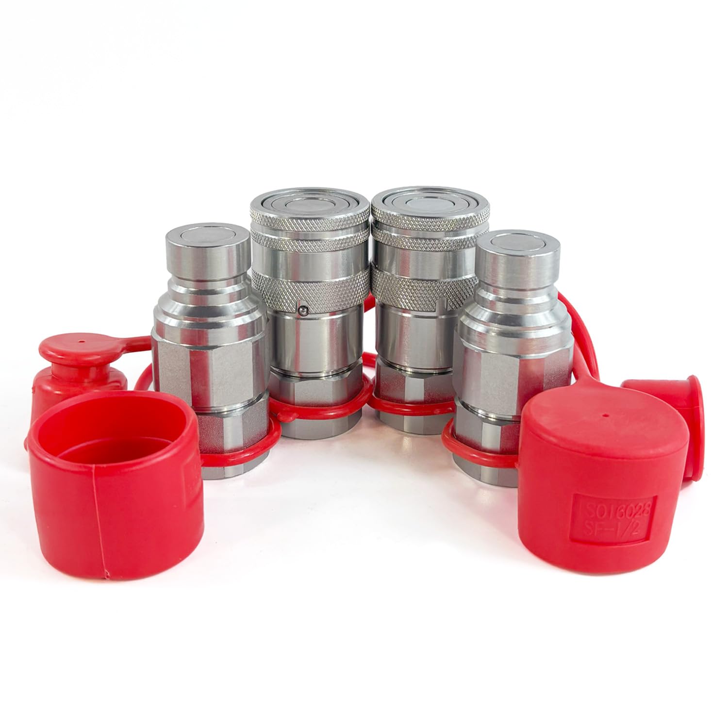 2Sets 1/2" NPT Thread ISO16028 Skid Steer Flat Face Hydraulic Quick Connect Couplers/Couplings Set With Dust Caps