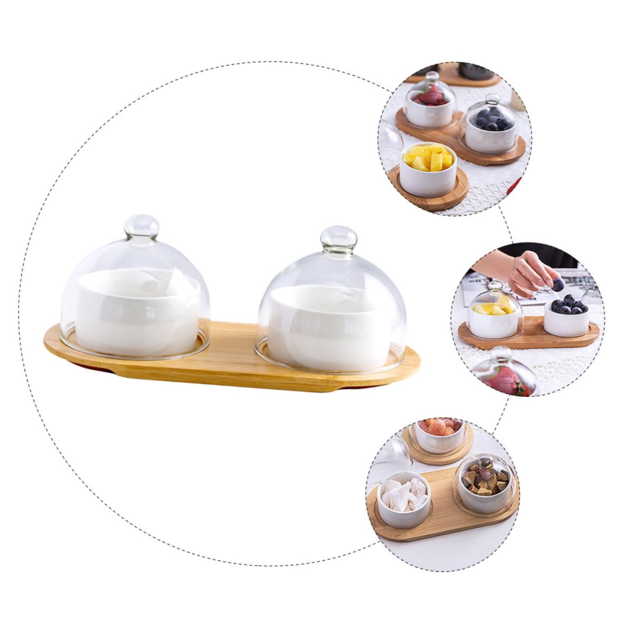 Gatuida 2 Juegos Bol para Servir Postres con Tapa de Vidrio Transparente y Bandeja Resistente y Duradero para Ensaladas y Aperitivos Casa Restaurante y Hotel