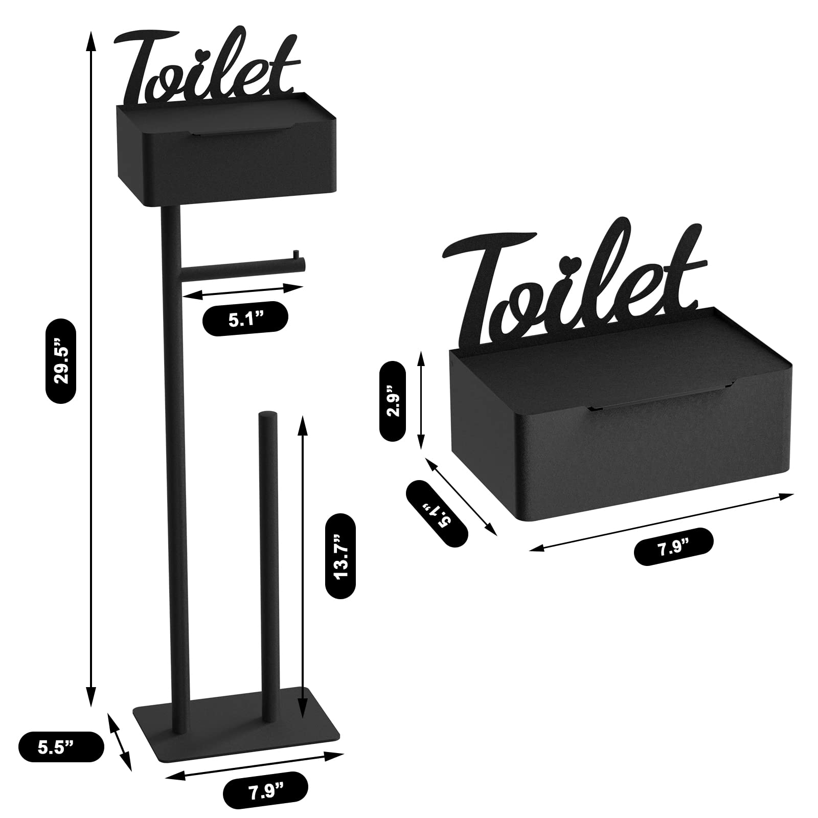 Tinpin Toilet Paper Holder Stand, Free Standing Black Toilet Paper Holder with Shelf and Storage, Toilet Paper Stand with Wipes Holder, Matte Black Toilet Paper Storage and Tissue Holder for Bathroom