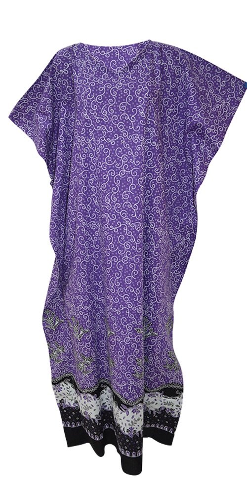 Cool Kaftans Women's Purple Nadia 100% Cotton Floral Batik Kaftan Caftan Long Beach Swimwear Maxi Dress Cover (Freesize 8 To 34, )