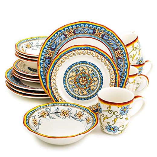 EuroCeramica Duomo Collection 16 Piece Artisan Dinnerware Set Handcrafted Italian Style Dishes, Service for 4, Floral Design, Multicolor