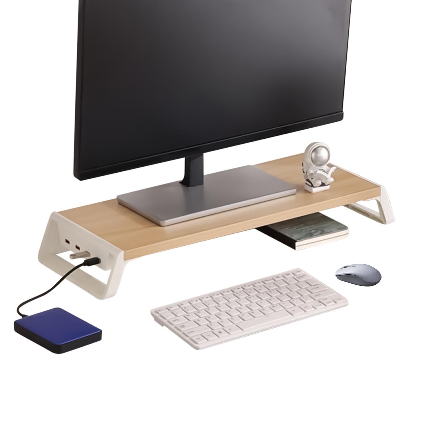 Supporto Rialzato per Monitor Scaffale Organizer da Scrivania da Ufficio | Ripiano in Legno per Supporto Monitor Ufficio, Scuola, Appartamento, Dormitorio Universitario, Studio, Internet Cafè