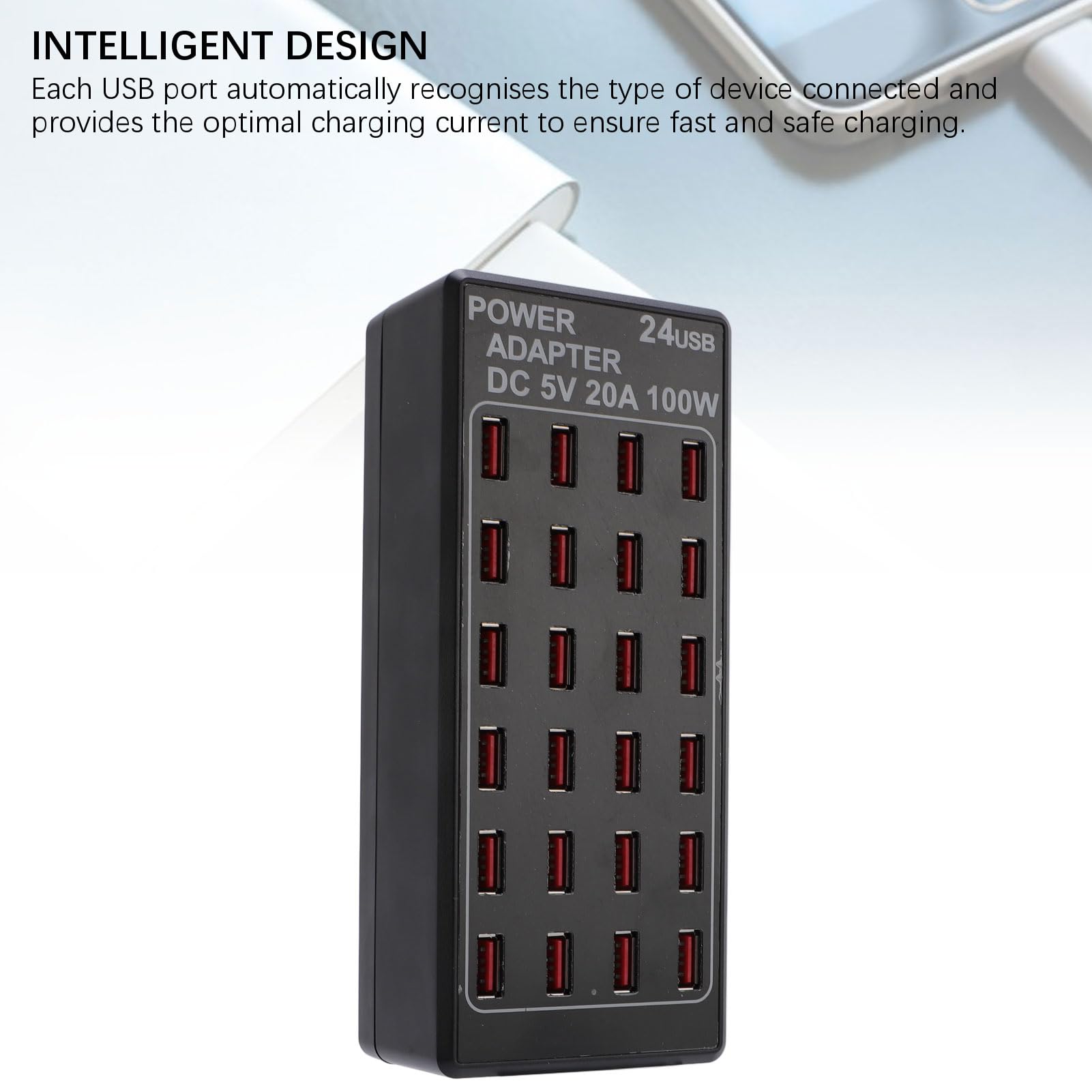 Estación de Carga USB de 100 W, Cargador USB Rápido de 24 Puertos, Protección contra Sobrecarga, para Teléfonos Inteligentes, Tabletas, Auriculares, Uso en Casa, Viajes, (Enchufe Europeo)