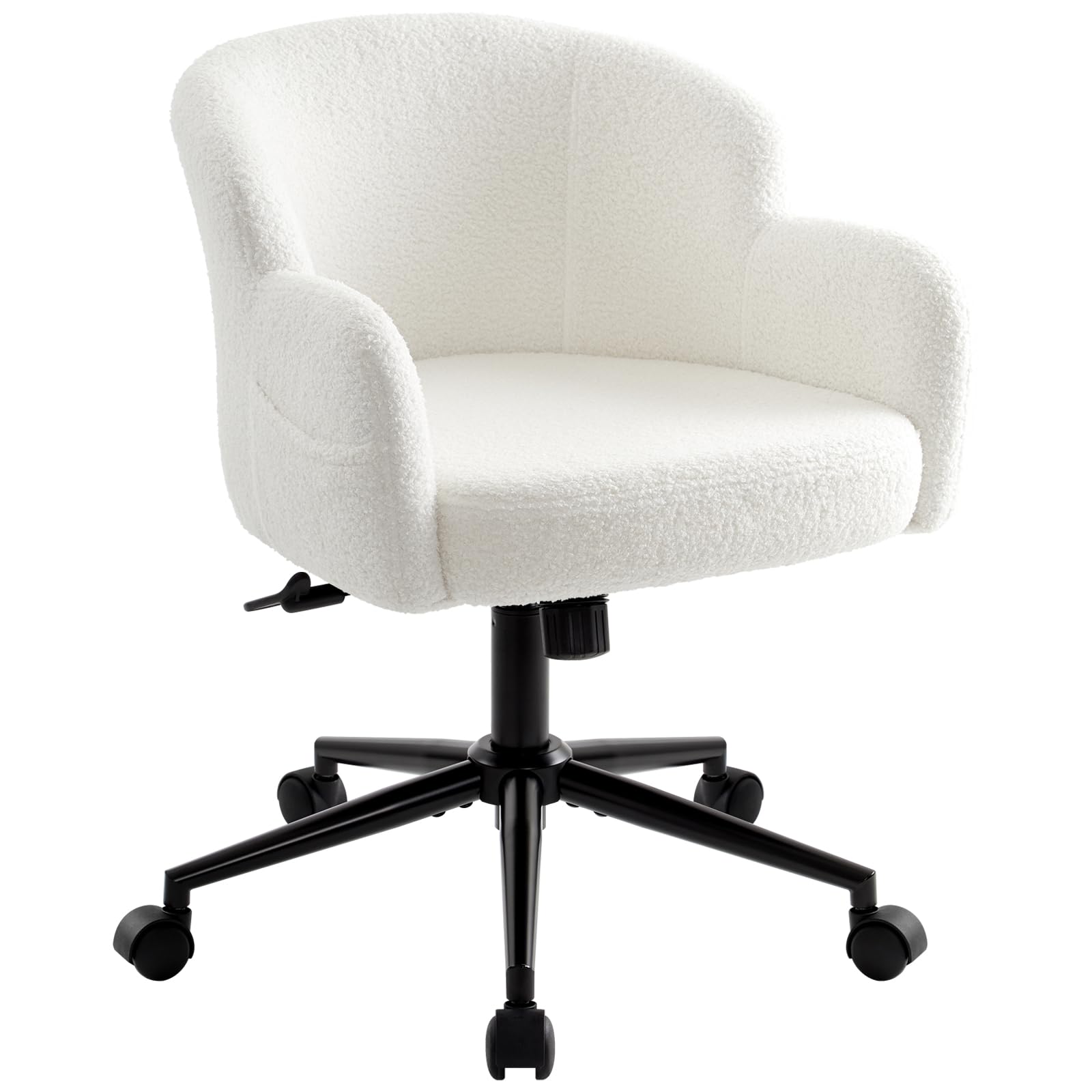 IWMH Office Chair for Home,Teddy Fleece Vanity Chair with Wheels