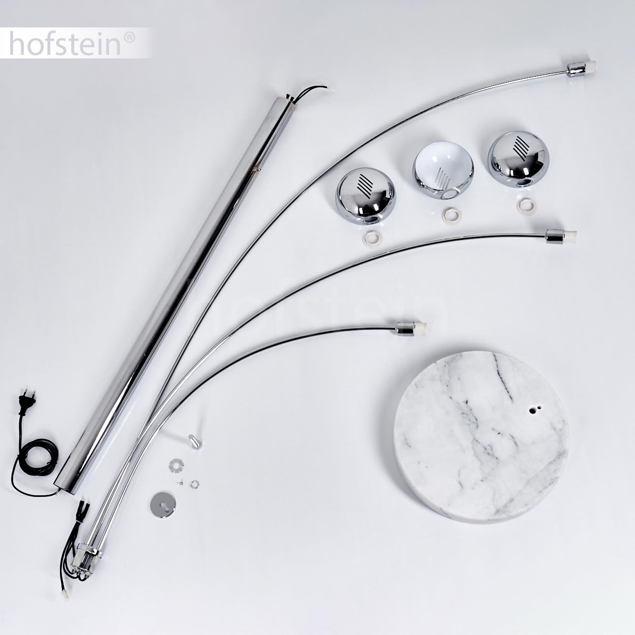 Stehleuchte Nikkala, Stehlampe aus Metall/Glas in Chromfarben/Weiß, Leuchte im modernen Design, verstellbare Schirme, An-/Ausschalter am Gehäuse, Höhe 240 cm, 3 x E14, ohne Leuchtmitte