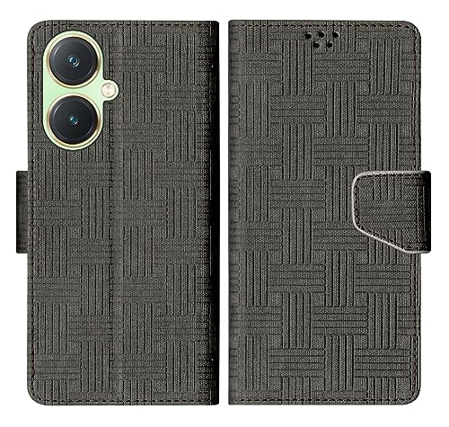 Image of SBMS Flip Cover Back Case Cover for Vivo Y27 with Magnatic Closure | Inbuilt Stand | Card & Money Pocket (Mat Black)