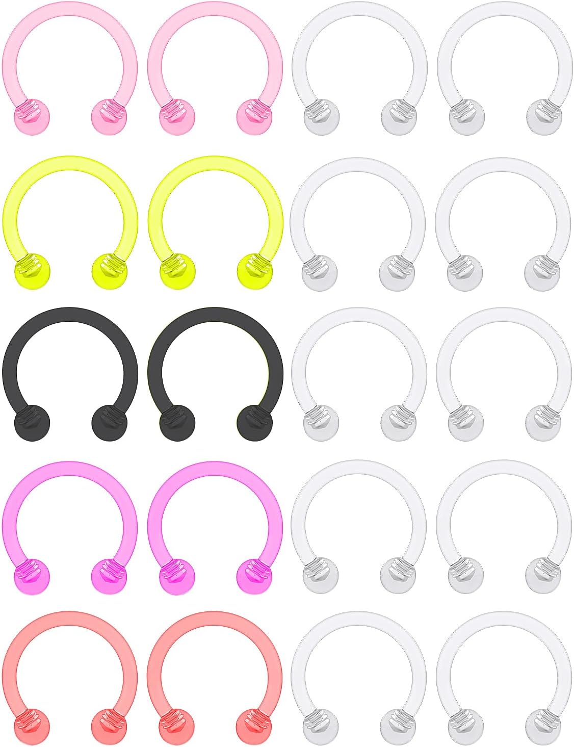 18G 16G 14G Plastic Septum Rings Flexible Lip Rings Hoops Septum Nose Rings Smiley Piercings Acrylic Horseshoes Cartilage Helix Rook Daith Earrings Piercing Retainer for Work 8mm 10mm 12mm
