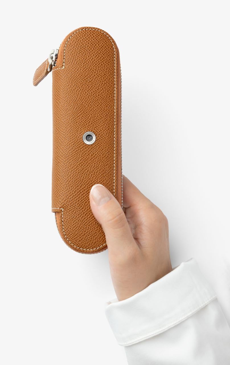 Graf von Faber-Castell - etui Epsom koniakowe, 2 przybory | Z włoskiej skóry cielęcej na 2 przybory do pisania, z zamkiem błyskawicznym