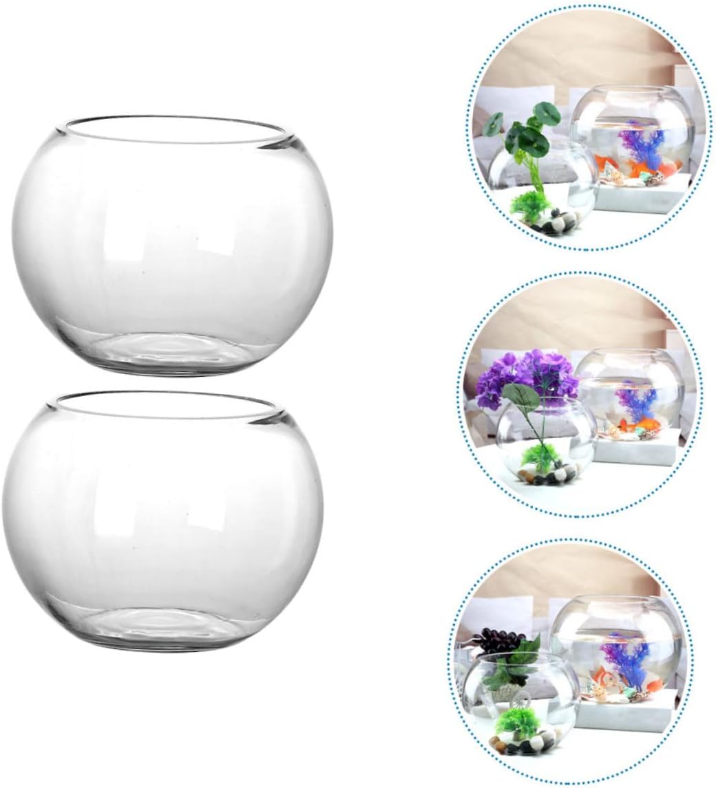 2pcs Round Hydroponic Terrarium Glass Container for Micro Landscape Decorative Plant Propagation Station for Home Office Garden Decor Compact Design Finish