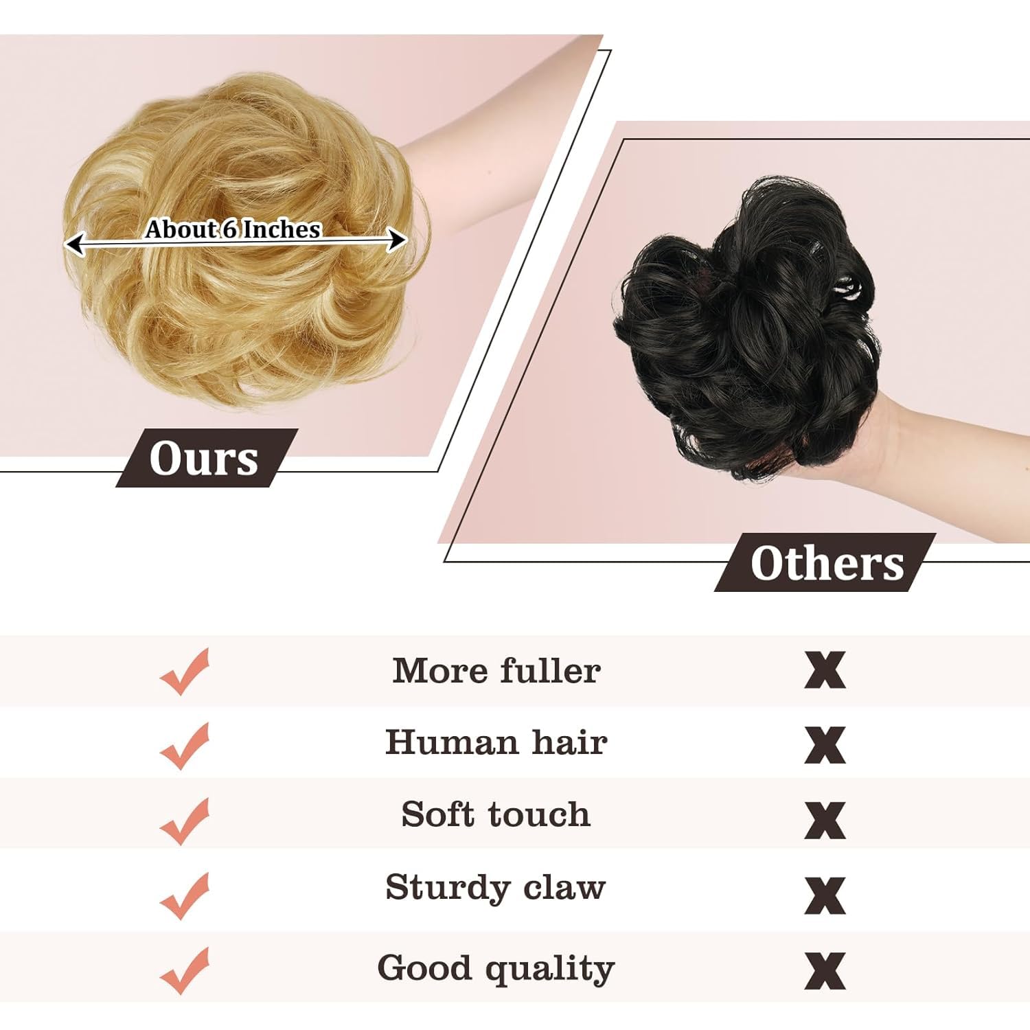 RUWISS Chignon Capelli 100% Umani con Pinza Posticci per Capelli Chignon Ondulato Estensioni per Coda di Cavallo Capelli Umani con Clip per Donne（Biondo Chiaro Dorato con Riflessi Biondo Candido）