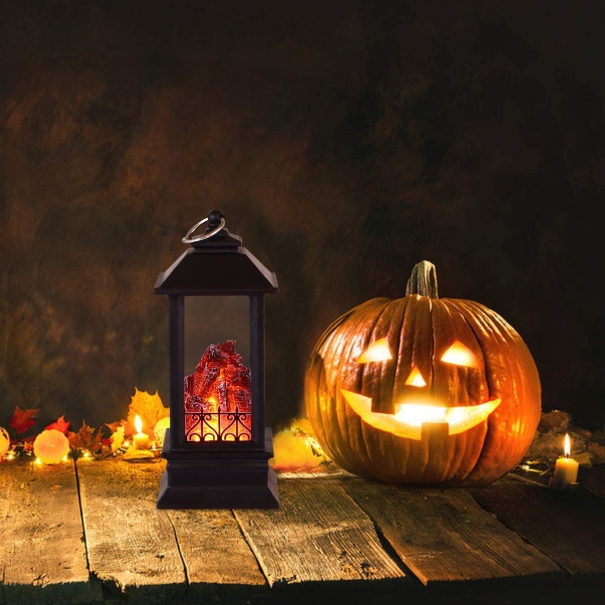 Lanterne Zucca 2 Pezzi Lanterna da Tavolo di Zucca Fiamma Camino Appesa Halloween Decorazioni Halloween