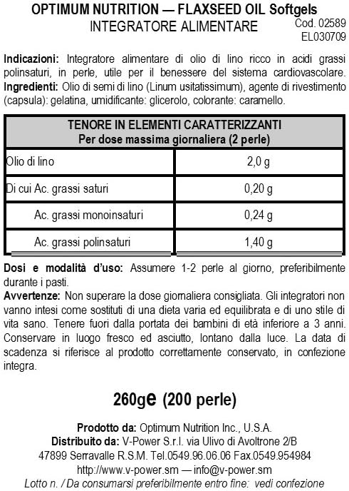 Ultimate Nutrition Flaxseed Oil Dietary Supplement, Includes Omega 3 and 6 Essential Fatty Acids, Supports Cardiovascular Health and Digestive System, 200 Organic Softgels