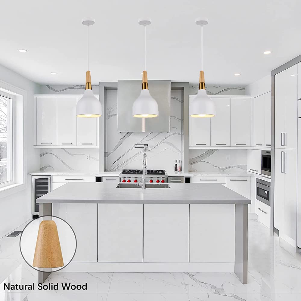 Lampada A Sospensione In Legno E Metallo Stile Industrial - Paralume Bianco E27 - Per Sala E Cucina