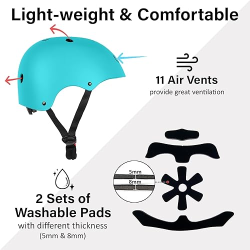 Miniatura 5 de Casco de bicicleta de monopatín, ligero ajustable, multideporte para bicicleta, patinaje, scooter, 3 tamaños para adultos, jóvenes y niños