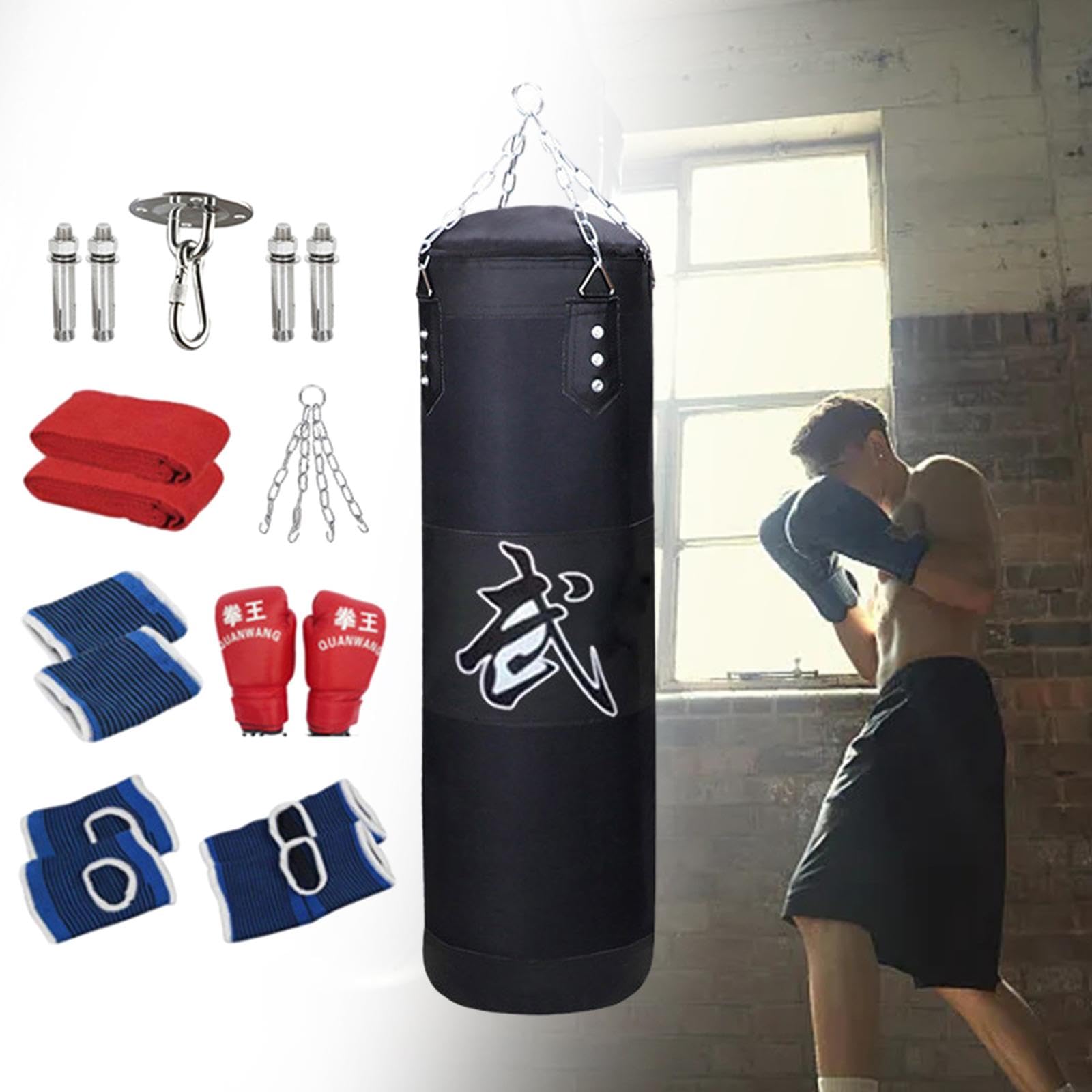 rockible Saco de Boxeo Colgante sin Relleno, Saco de Boxeo con Guantes, Protectores de Manos, Saco de Boxeo rellenable para Adultos y niños, Taekwondo