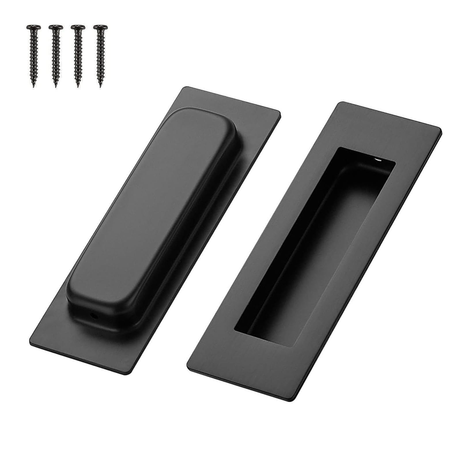 Foyscr Black 2 Pack 150Mm Stainless Steel Flush Pull Handles, Matte Recessed Sliding Door Hardware For Closet & Barn Doors