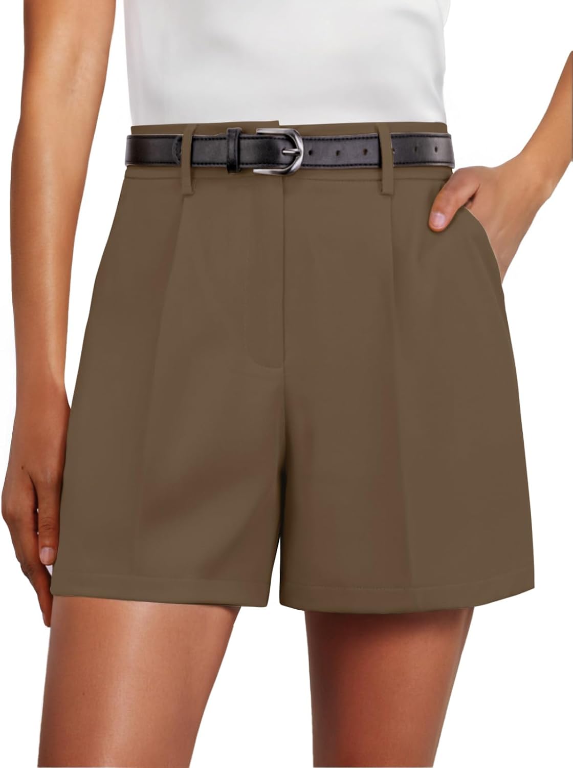 Feiersi Womens Shorts Dressy Casual Elastic Waisted Tailored Work Shorts with Pockets - Image 4