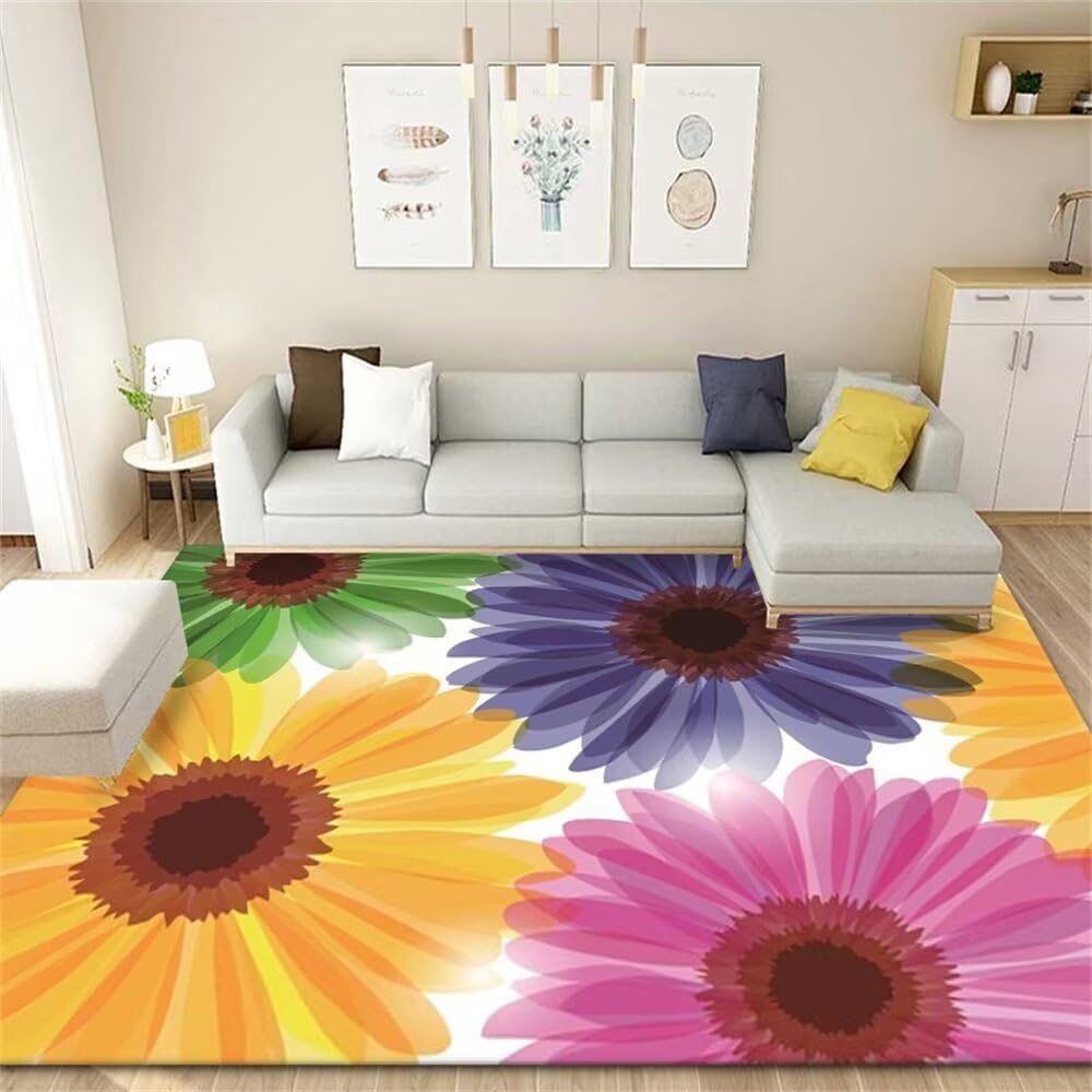 Tapis décoratif jaune et vert 120x140 cm aux finitions soignées