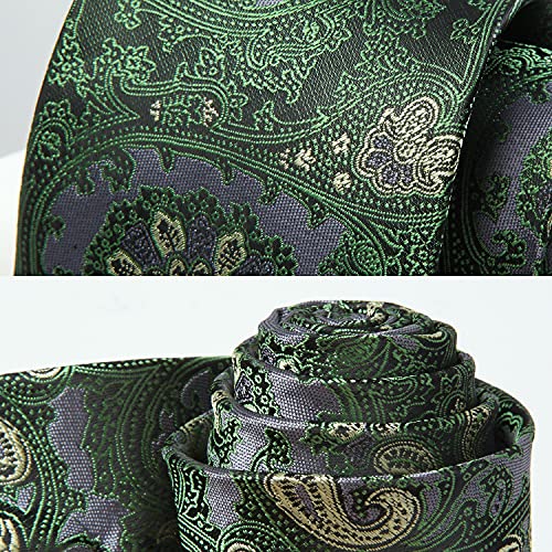 Image of HISDERN Extra Long Ties for Men Classic Floral Tie and Pocket Square Elegant Silk Necktie Handkerchief Set Wedding Party