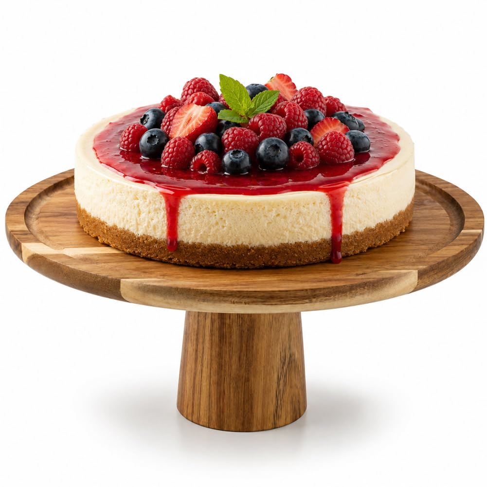 BAKAJI Alzatina per Dolci in Legno di Acacia Design Minimal, Vassoio da Portata Versatile Ideale sia per Torte che Aperitivi, Accessorio da Tavola per Bar, Casa, Ristorante, 30 x 13 cm