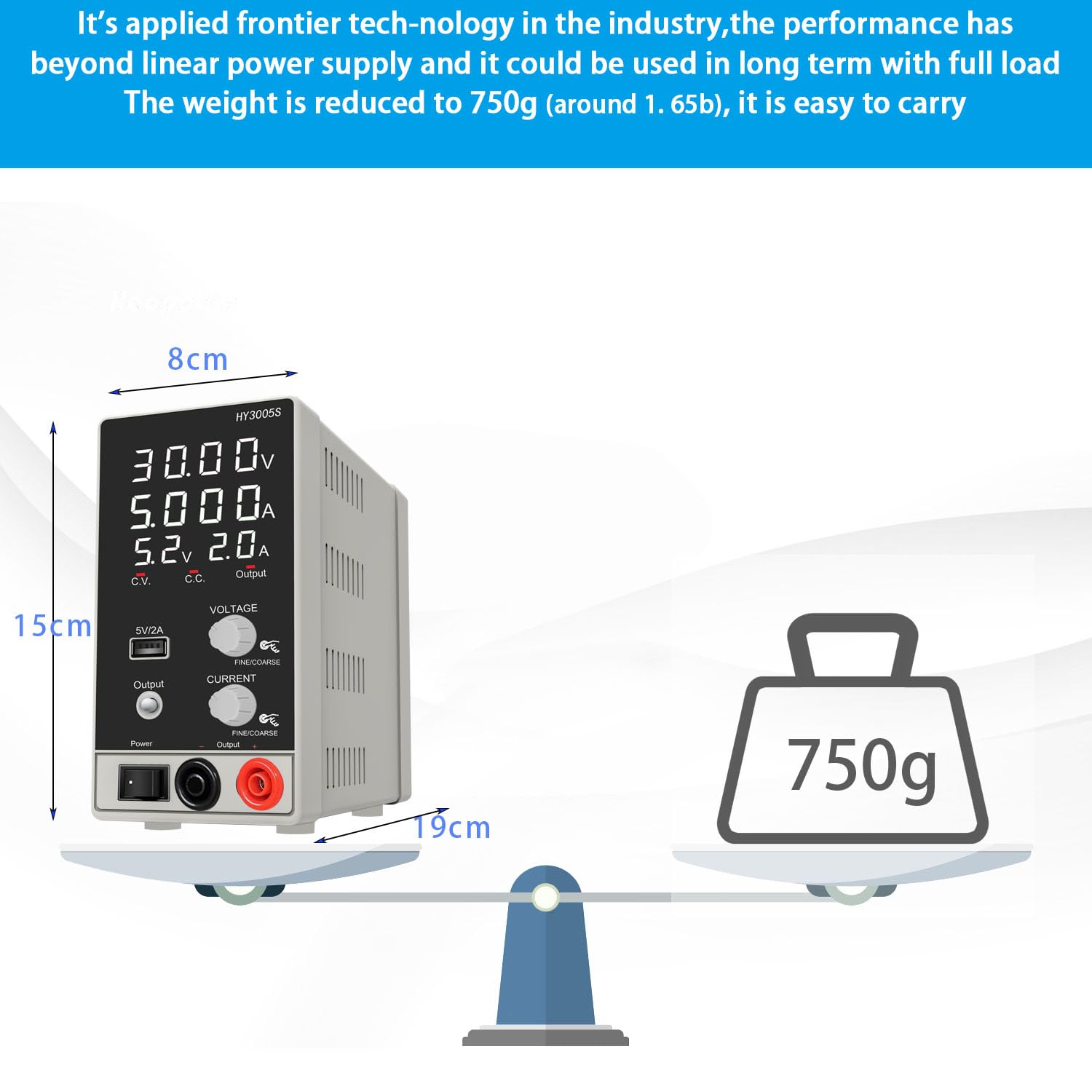 Labornetzteil HEOPOTEN 30V 5A DC Regelbar Netzgerät mit 4-stelliger LED-Vollanzeige der Spannungs- und Stromwerte, 5V2A USB-Ausgang, Alligatorkabeln und Netzkabel