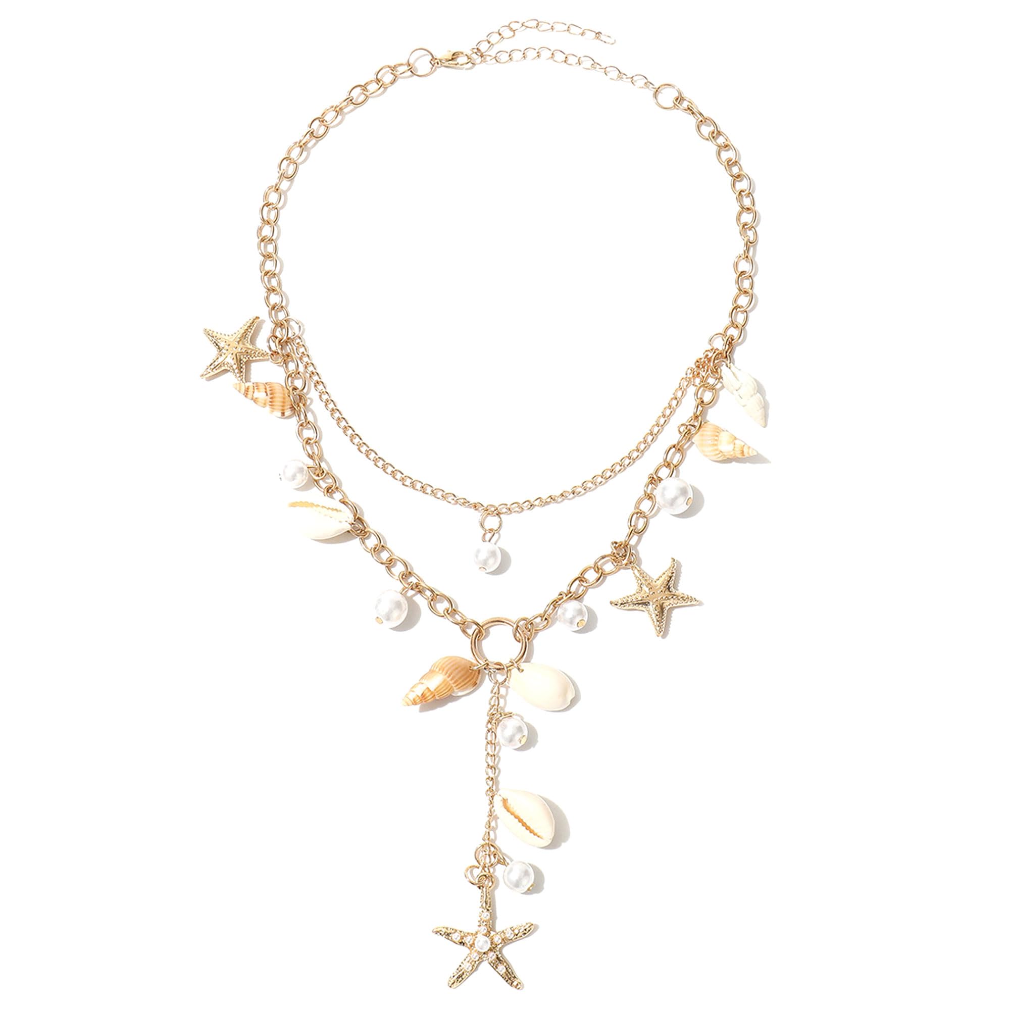 JeVenis Starfish Shells Necklace Choker Mermaid Costume Beach Accessories Jewelry for Women Seashells Starfish Pearl Summer Beach Gifts for Women