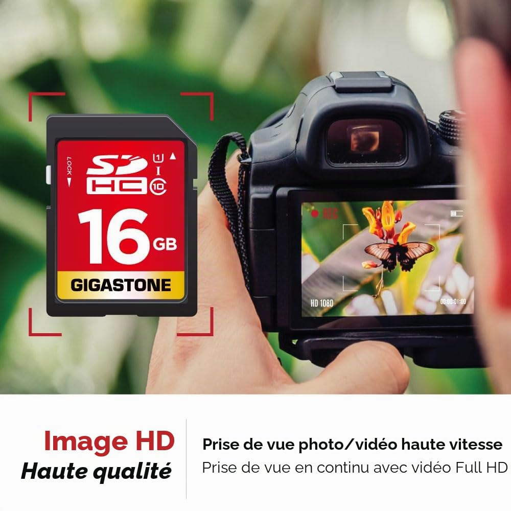 GIGASTONE 16Go SDHC Carte Mémoire, Lot de 5 Cartes, Prime Série, Vitesse de Transfert allant jusqu'à 80 Mo/s. pour Photos, vidéos, Musique, fichiers, Caméscope, Caméra, PC, Classe 10 U1 UHS-I