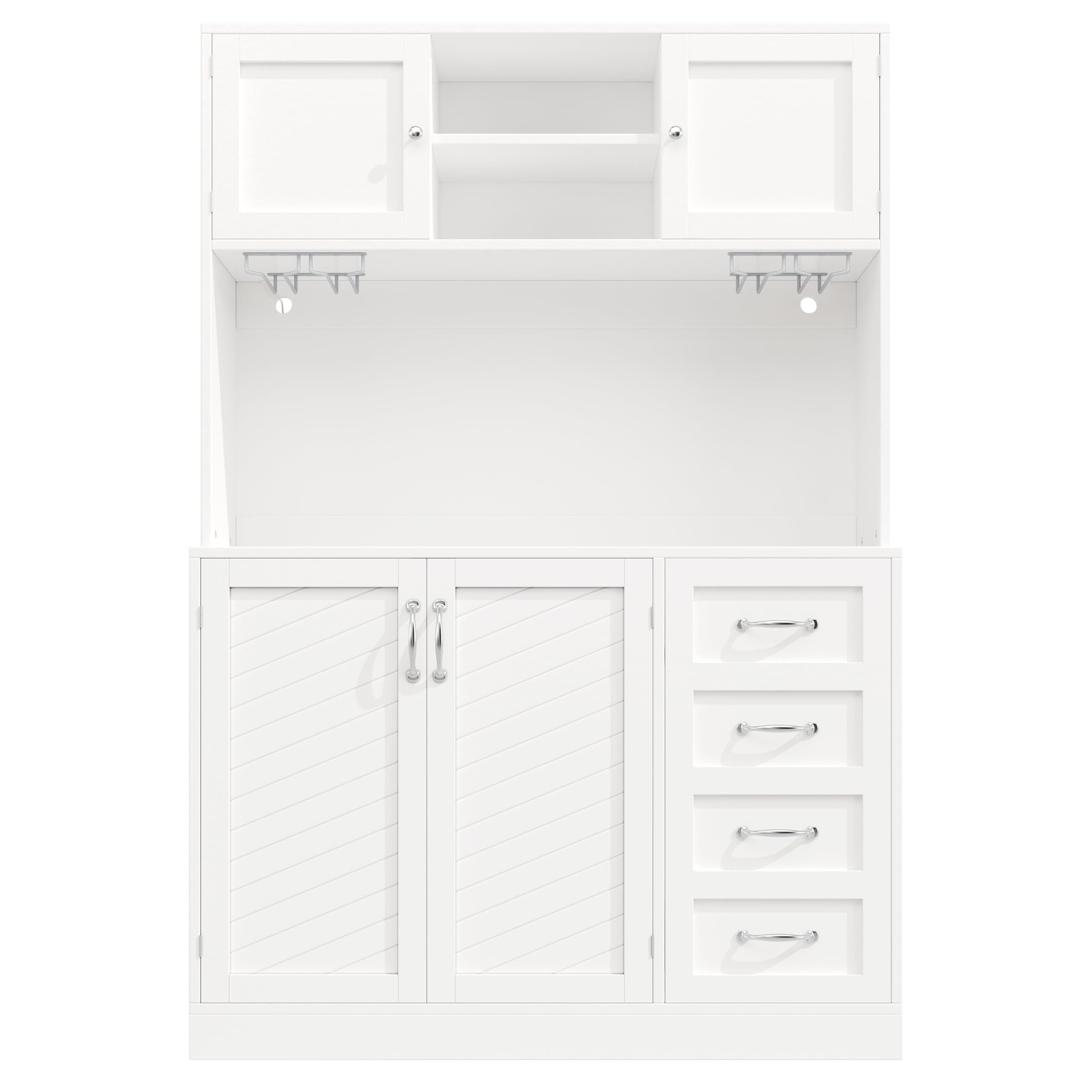 Armadietto da cucina, 120 x 40 x 188 cm, con illuminazione a LED, porta snack e porta bevande, 4 ante e 2 cassetti grandi, verde/nero/bianco