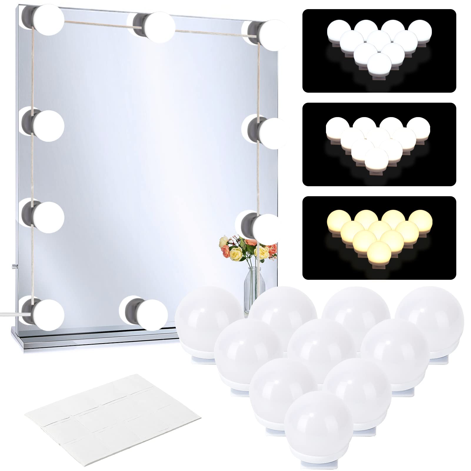 Hollywood Style USB Powered LED Vanity Mirror Lights with 10 Dimmable Bulbs Flexible Lighting Fixture 7000K
