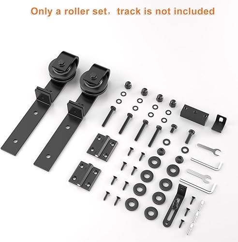 Miniatura 6 de SKYSEN Juego de rodillos plegables para puerta de granero, apto para 2 puertas de granero plegables, diseño plegable que ahorra espacio, rociado