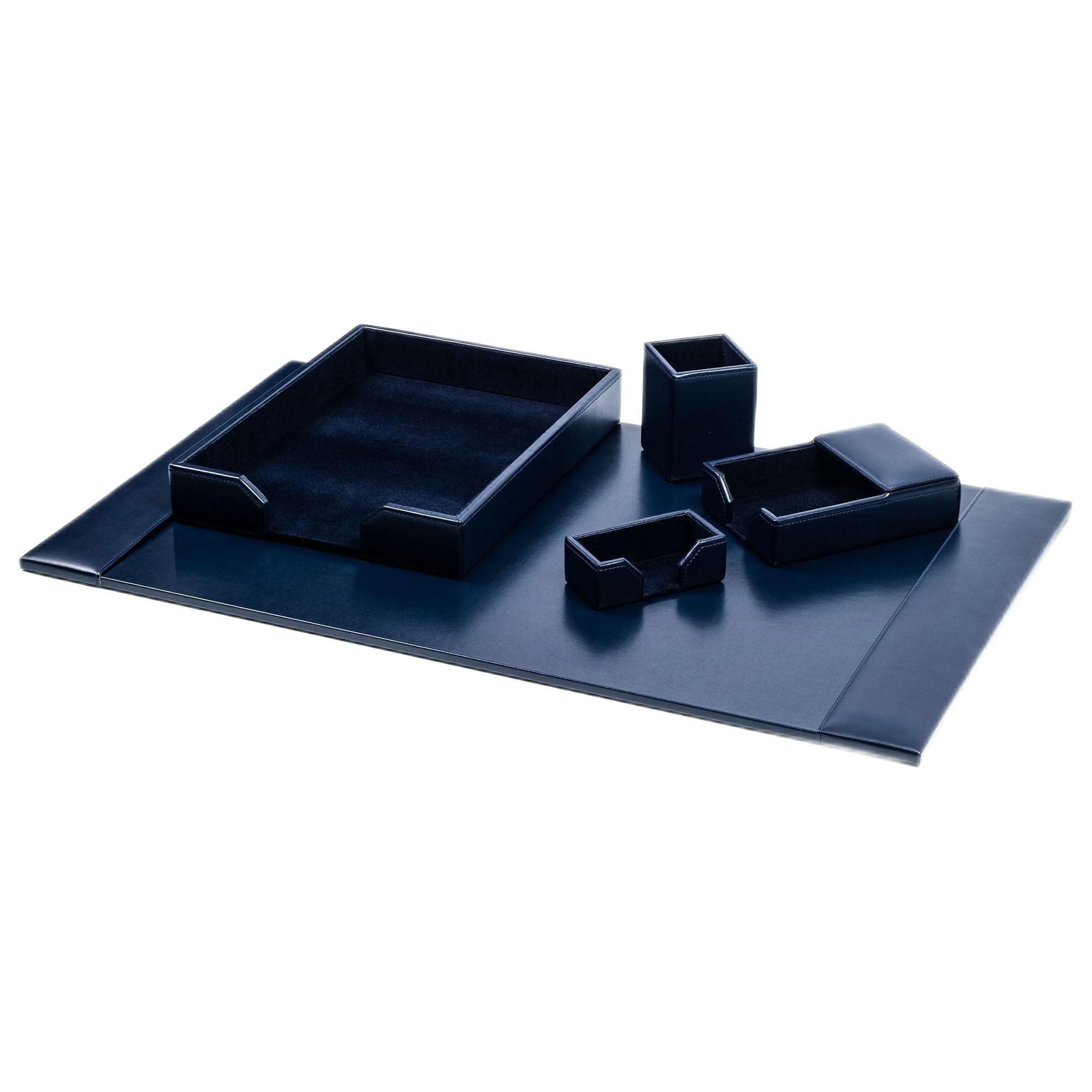 Set da scrivania in pelle 5 pezzi, colore blu navy