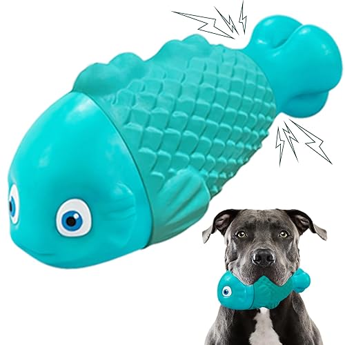 BoYoYo Dog Products Chew Toys, Squeaky Indestructible Dog Toys for Aggressive Chewers, Pet Supplies, Super Chewer, Heavy Duty - Cyan NylonFish