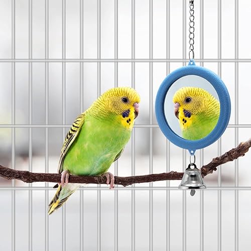 Miniatura 5 de Litewoo Juguetes de espejo de loro de 3 piezas con campana colgante de juguete para pájaro, periquito, cacatúa, budgie conure (redondo)