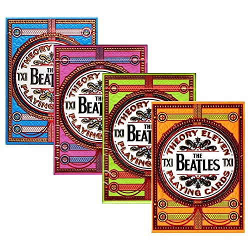 Shop4top 4 cartes à jouer The Beatles Deck Theory 11 tours Rose/orange/bleu/vert - Les Beatles, Paul McCartney, John Lennon, RIngo Starr, George Harrison Shop4top 4 cartes à jouer The Beatles Deck Theory 11 tours Rose/orange/bleu/vert