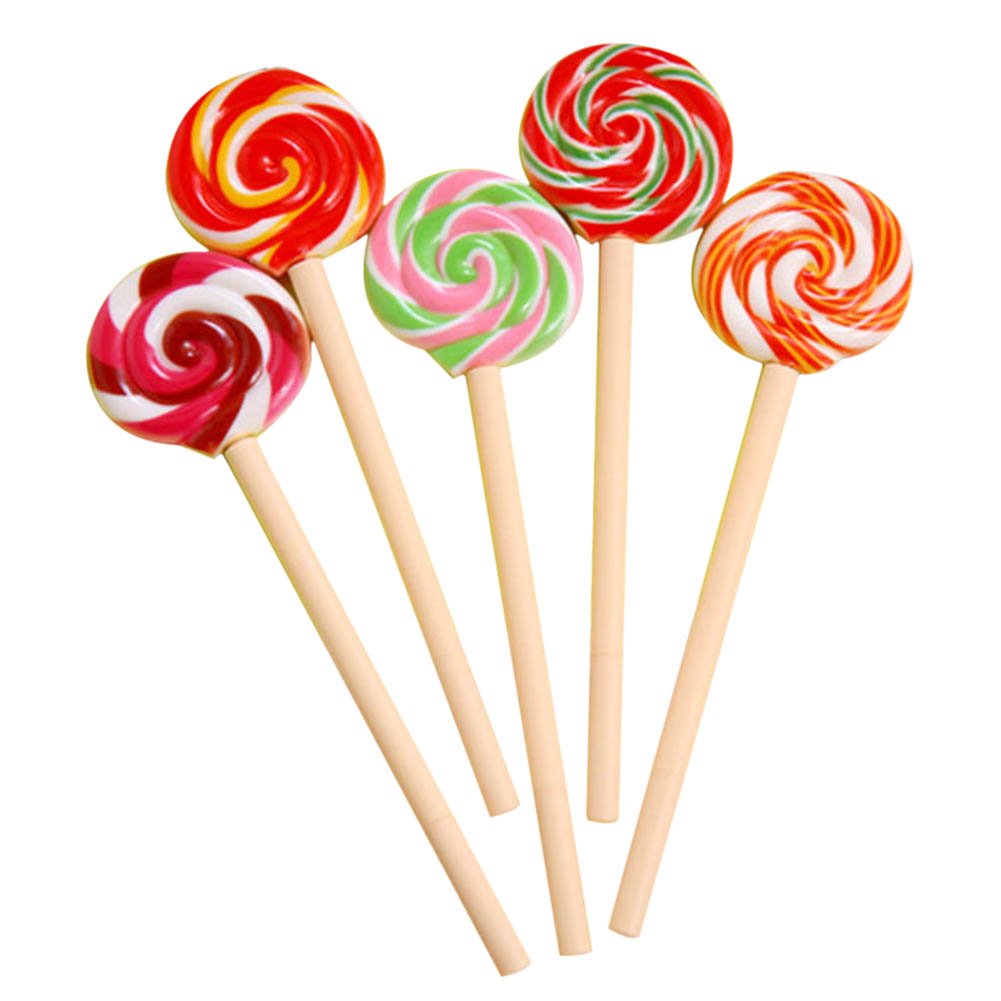Haodou Black Ballpoint Pen Simulation Cartoon Lollipop Shape Ballpoint Pen with Cap Student Supplies Prizes Stationery Gel Pen Plastic Pen Cute Novelty Children's Gift(5 PCS)
