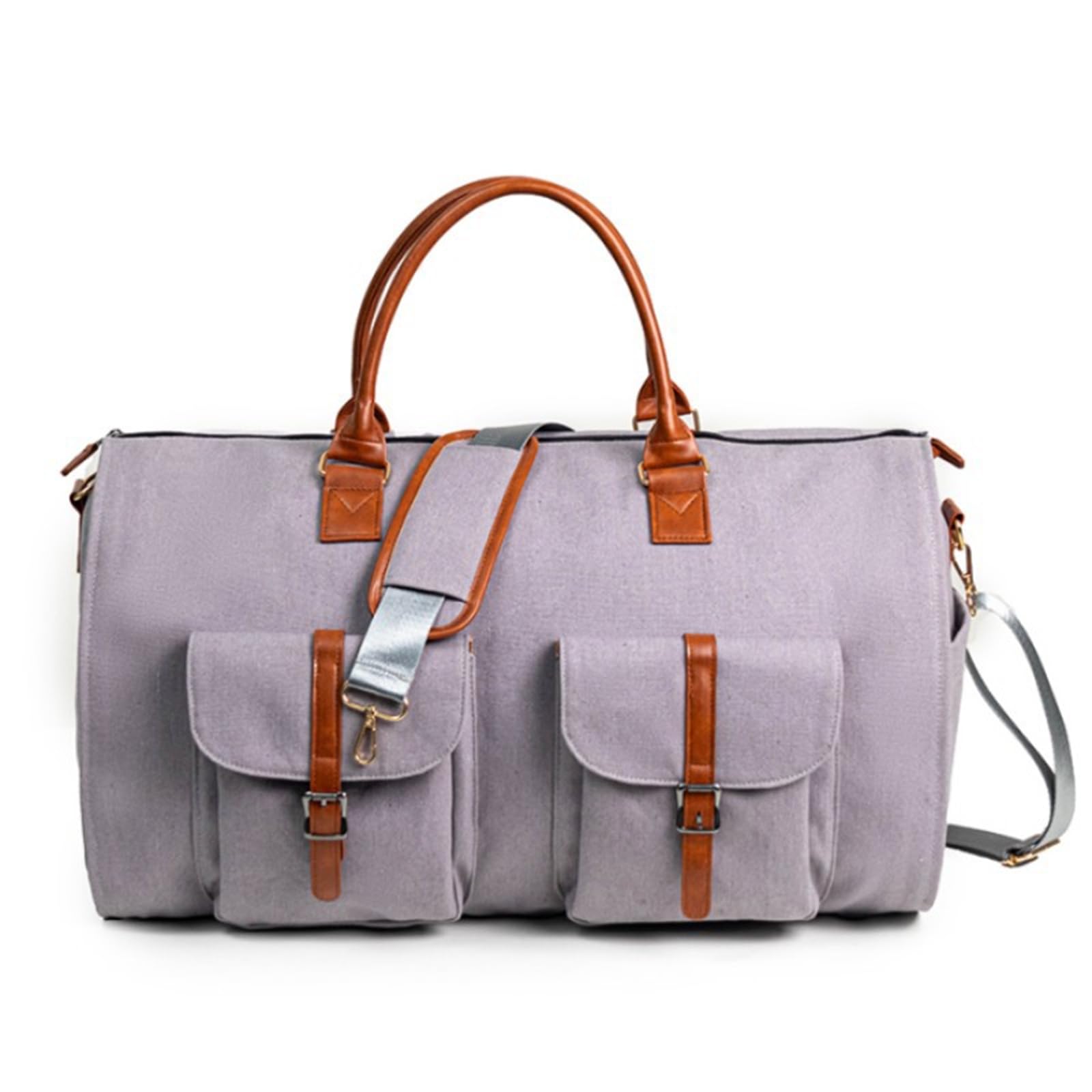 Hixingo Bolsa de Viaje Plegable para Trajes, 2 en 1 Convertible Bolsa de Lona para Ropa Vestidos Bolsa Portatrajes Viaje para Mujer y Hombre (Gris Claro,56x33x32cm)