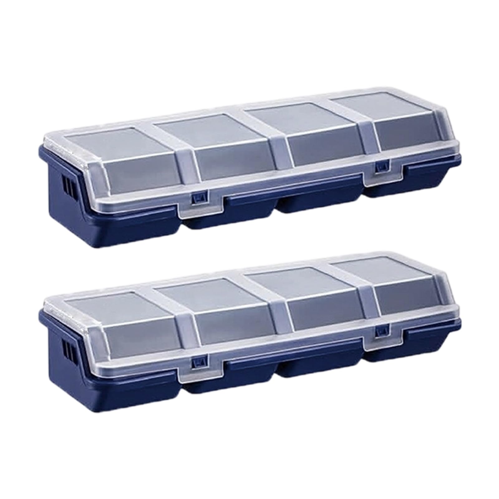 Jiapika Blue Tool Drawer Parts Organizer 2 Pack, Narrow 4 Compartment Hardware Case With Translucent Cover For Screws And Fixings Small Component Organizer Fastener Case Hardware Sorter Drawer Parts Tray Workshop