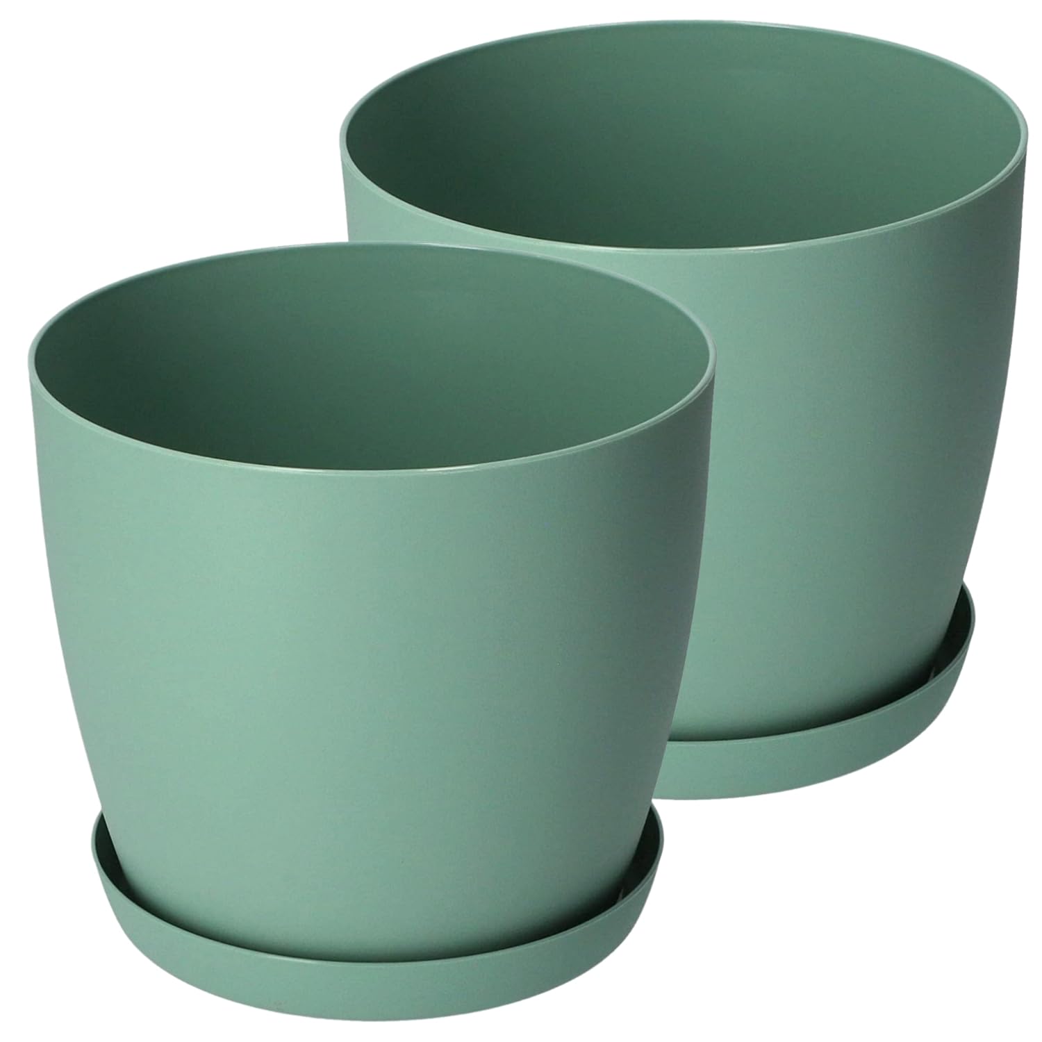 B2C 2pcs Flowerpot Planter Pot Matt With Saucer Drip Tray Pastel Color Plastic Minimalist Indoor Outdoor Pot Cover (Green, 25cm)
