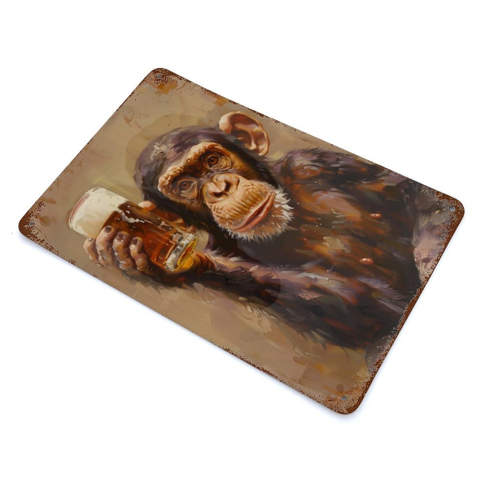 Beer Drinker Monkey Rustic Tin Plaque 11.8"x7.9", for Living Room, Hallway And Home Decor, Decorative Metal Wall Art