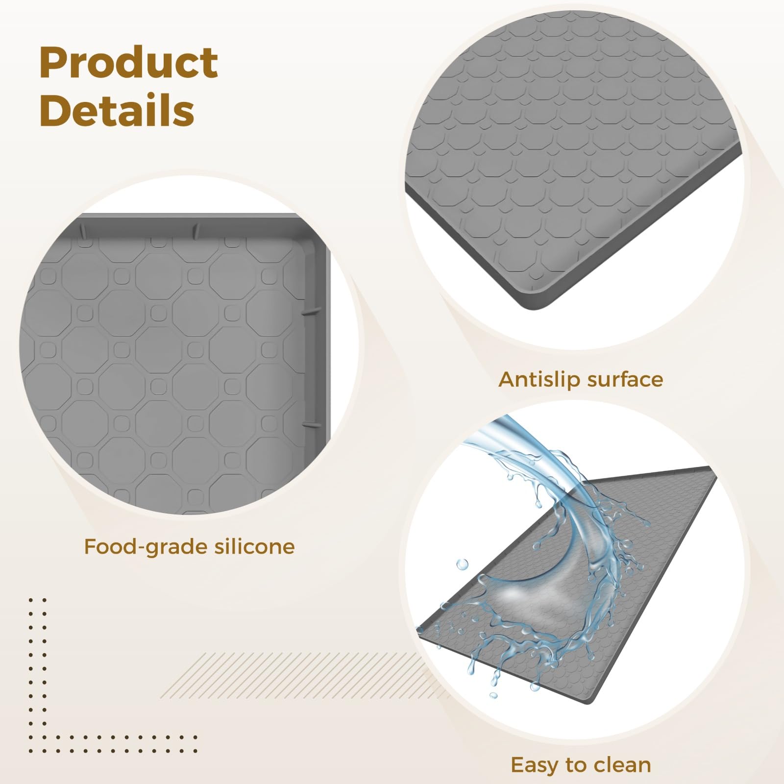 Tapis alimentaire rectangulaire en silicone pour chats et chiens, texture ondulée antidérapante, imperméable, grande taille 86,4 x 55,9 x 1,8 cm pour une large couverture