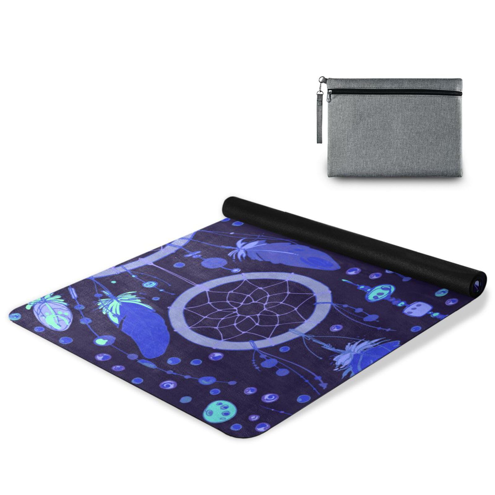 BOENLE Purple Dreamcatcher Bead Chains Yoga Mat for Home Workout Fitness Mat for Women Non Slip Exercise Mats with Storage Bag