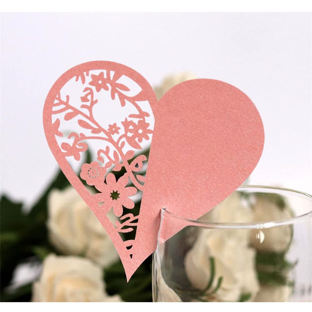 GIVBRO 50 segnaposto da tavolo a forma di cuore scavato biglietto di auguri bouquet per matrimonio bicchiere da vino decorazione da tavolo viola