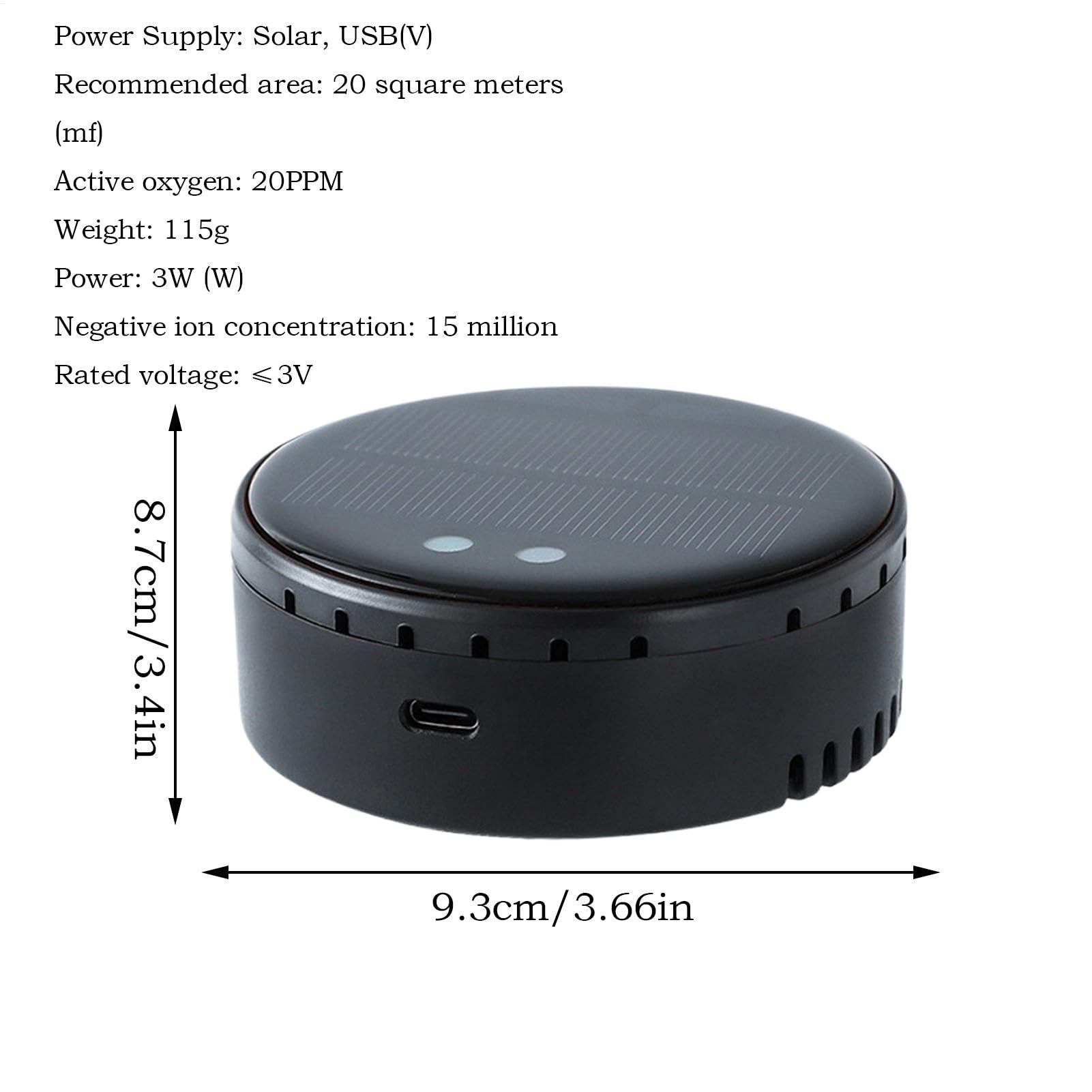 Car Air Purifier Odor Eliminator, Solar Portable HEPA Air Freshener, kompaktowy design, kabel USB, do pojazdów, sypialni, toalety, małego domu deodorizing 3,43 x 3,66 x 1,42 cala