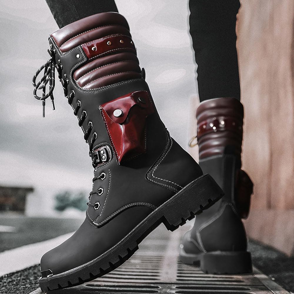 Stivali da equitazione per gli uomini, stivali da cavaliere in pelle PU, scarpe da equitazione militari con lacci all'aperto