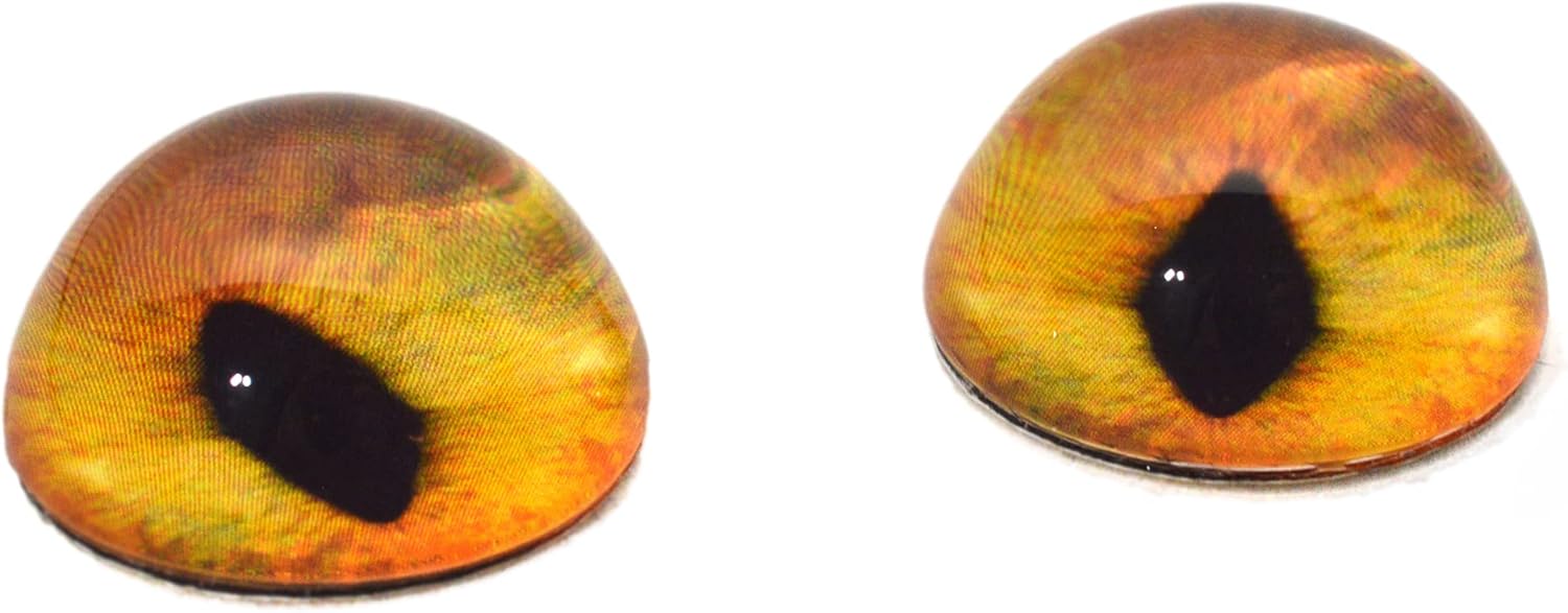 Megan's Beaded Designs 20mm High Dome Creamy Orange Realistic Cat Half Sphere Glass Eye Cabochons for Pendant Making Wire Wrapped Jewelry Faux Craft Taxidermy or Sculptures