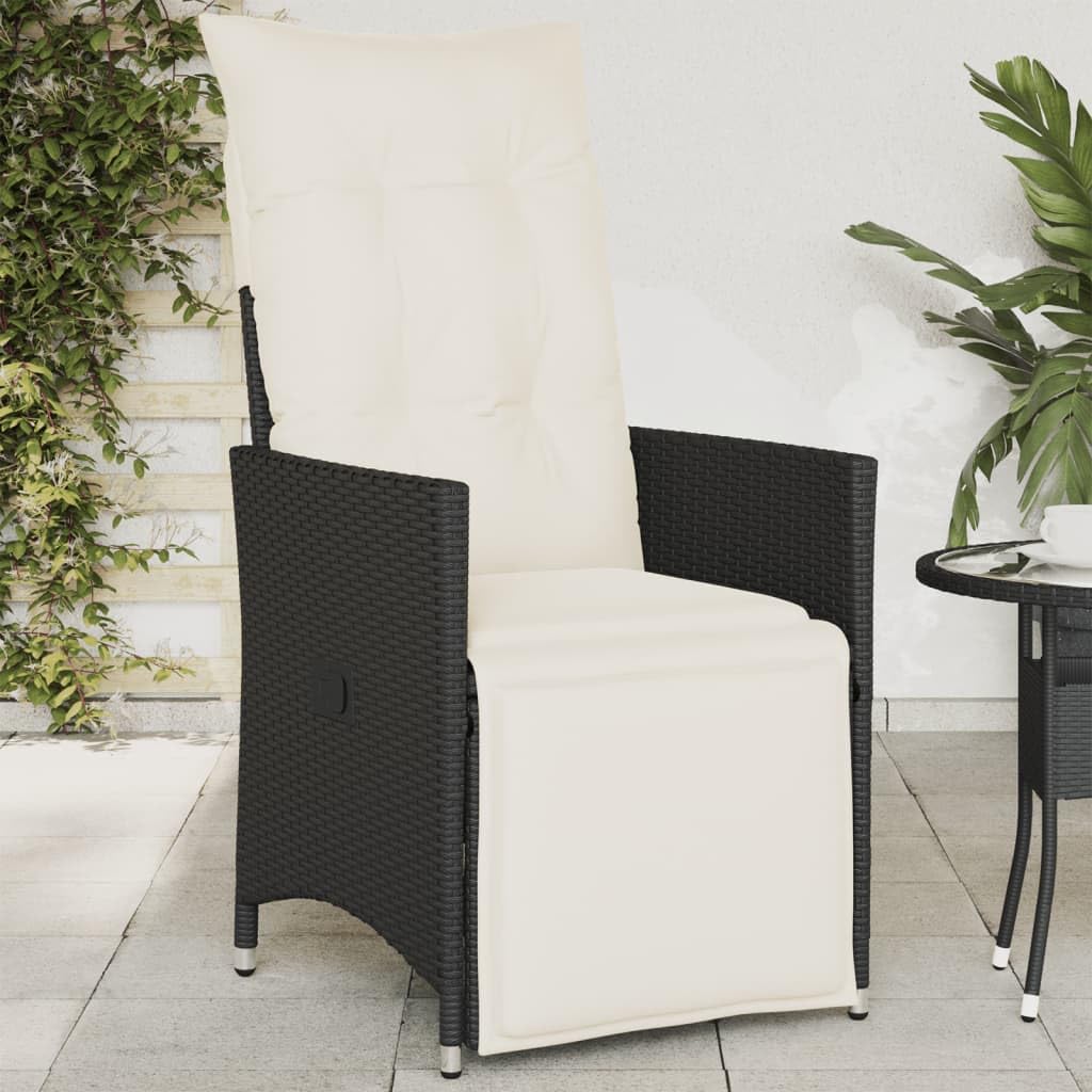 Poltrona reclinabile da giardino con cuscini in rattan sintetico nero sedie esterne resistenti alle intemperie, poltrone per terrazze, mobili da giardino