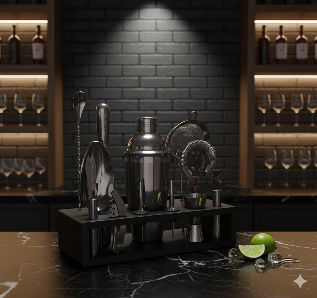 Highball & Chaser 13-Piece Cobbler Cocktail Shaker Set: Black Polished Stainless Steel Bartender Kit for Home Bar Set | Laser Engraved Tools Plus E-Book with 30 Recipes - Image 2